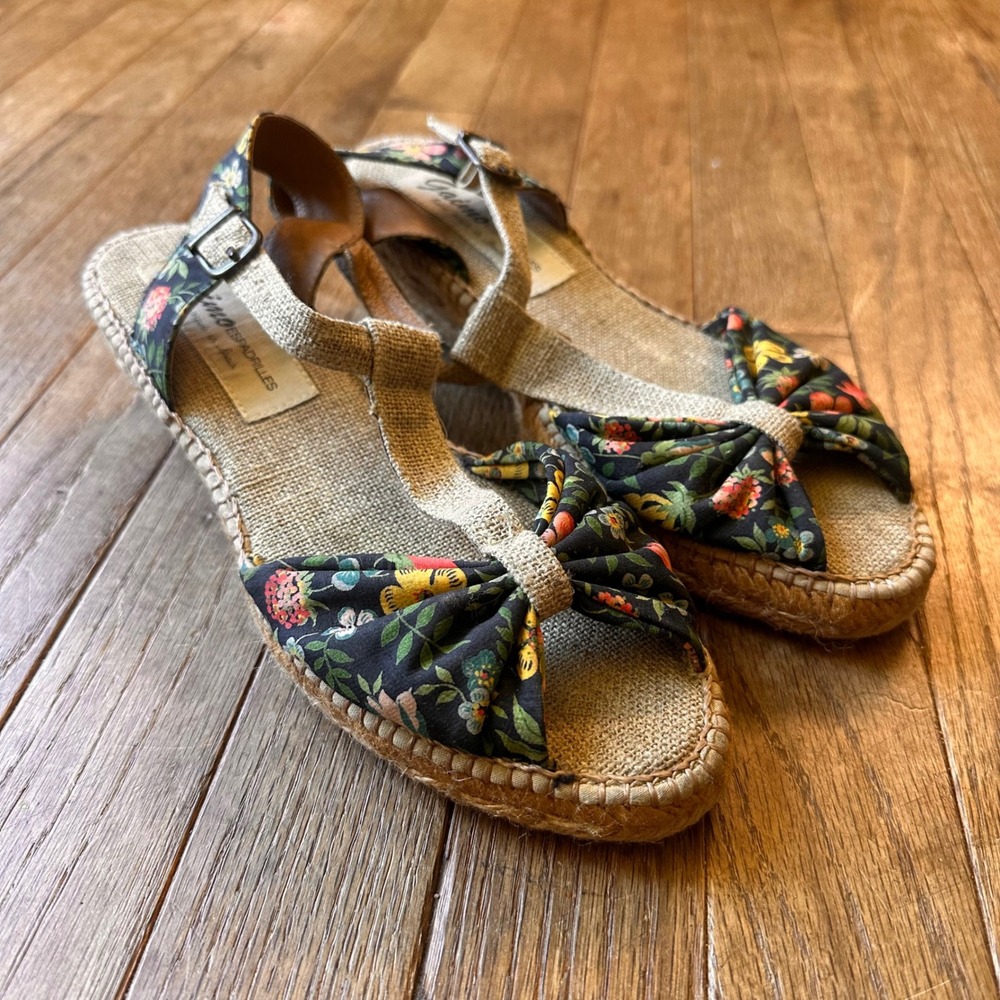 Gaimo Espadrille Wedge Sandals Womens 38 Floral Bow Jute Multi Color Spain